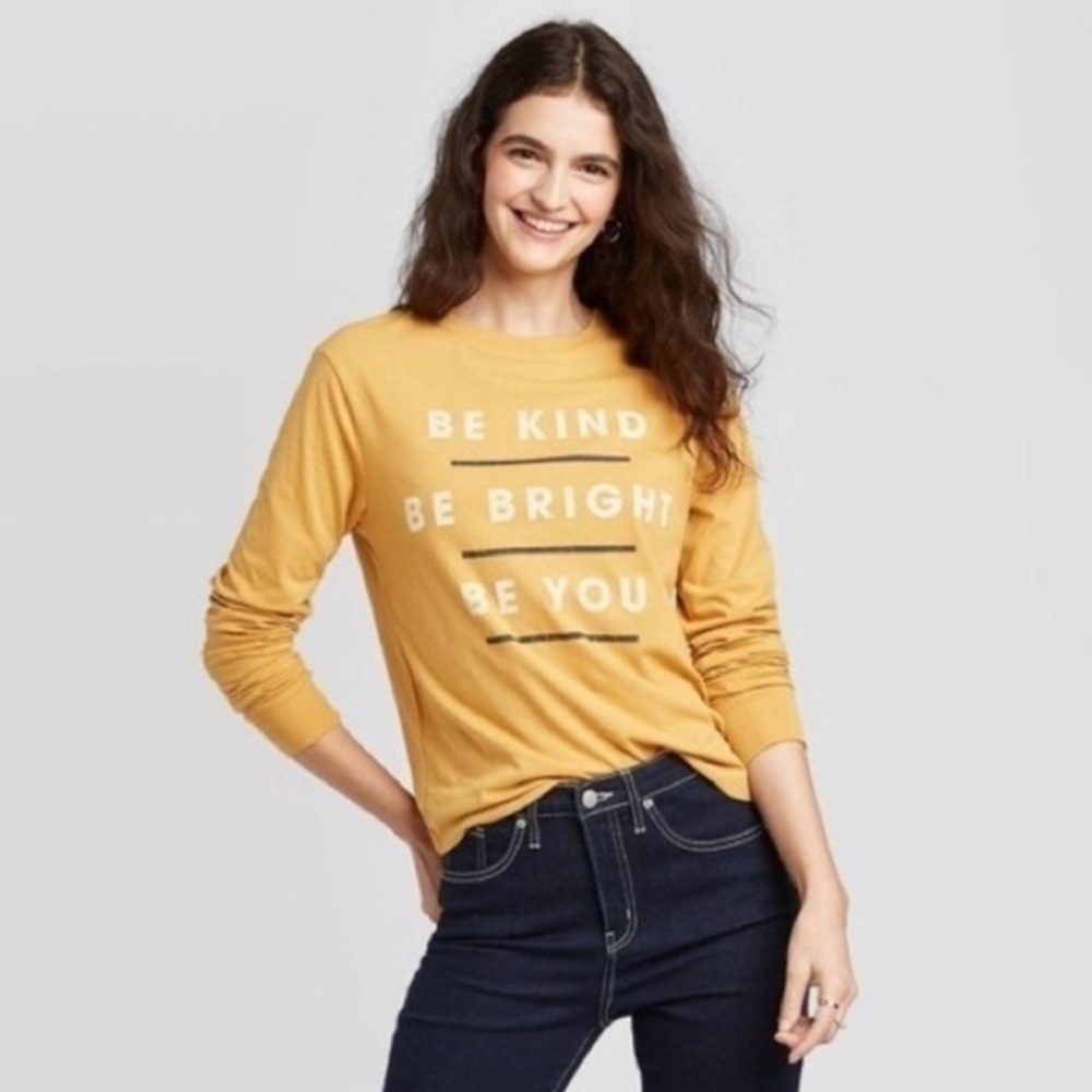 NWOT Zoe + Liv Long Sleeve Gold Yellow Be Kind Top